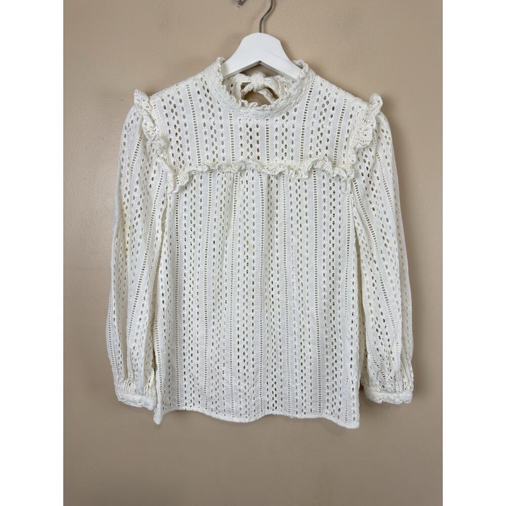 Madewell Ivory Eyelet Mock Neck Ruffle Long Sleeve Top Women’s Cottagecore XS